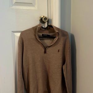 POLO Ralph Lauren, Medium Pima Cotton Knit, Quarter Zip Sweater. Tan color